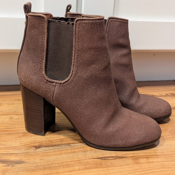 Tory Burch Leather Chelsea Boot Mocha Brown Heel Booties Women's 7 Western Boho - Picture 3 of 12